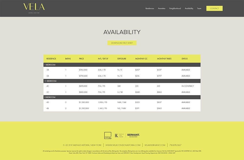 vela web design availability page