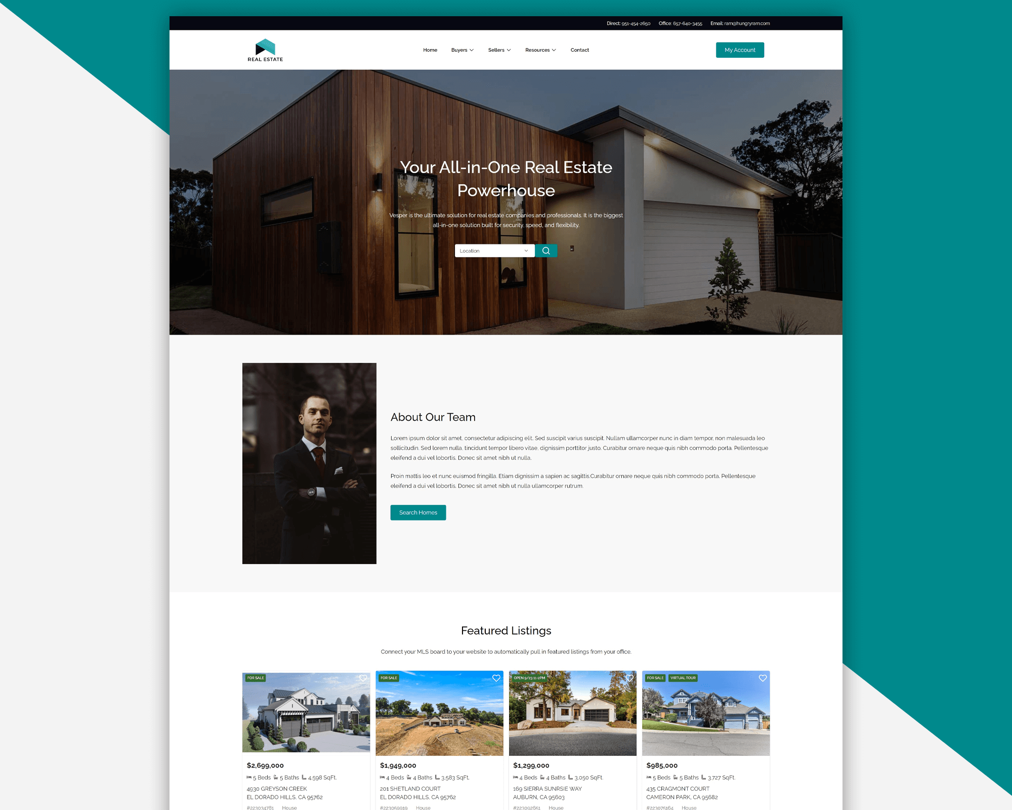 home page of real estate template