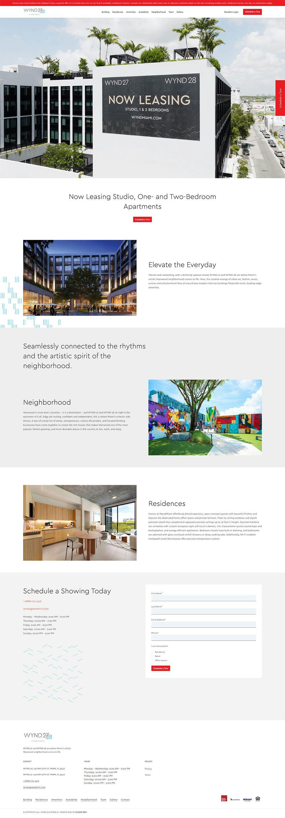 Wynd Miami website design amenities page